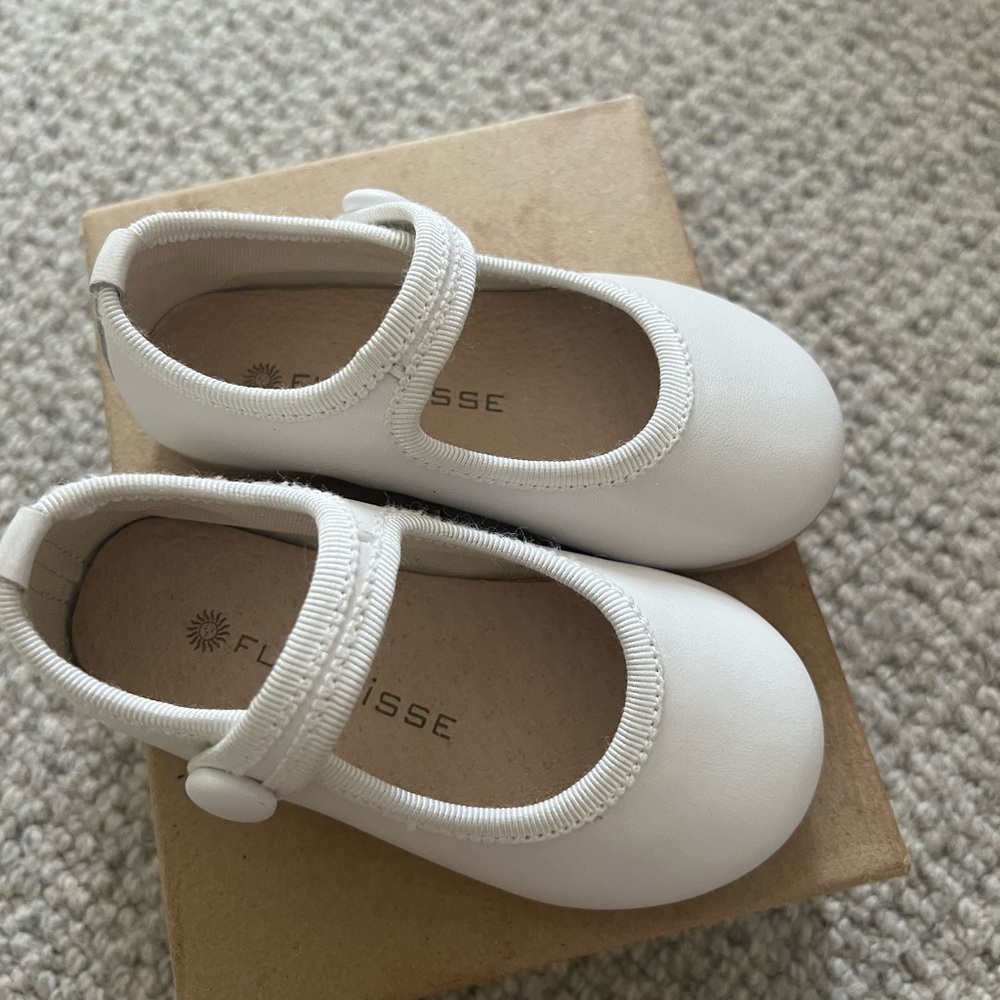 Fleurisse Elizabeth White Leather Mary-Jane With Velcro Closure